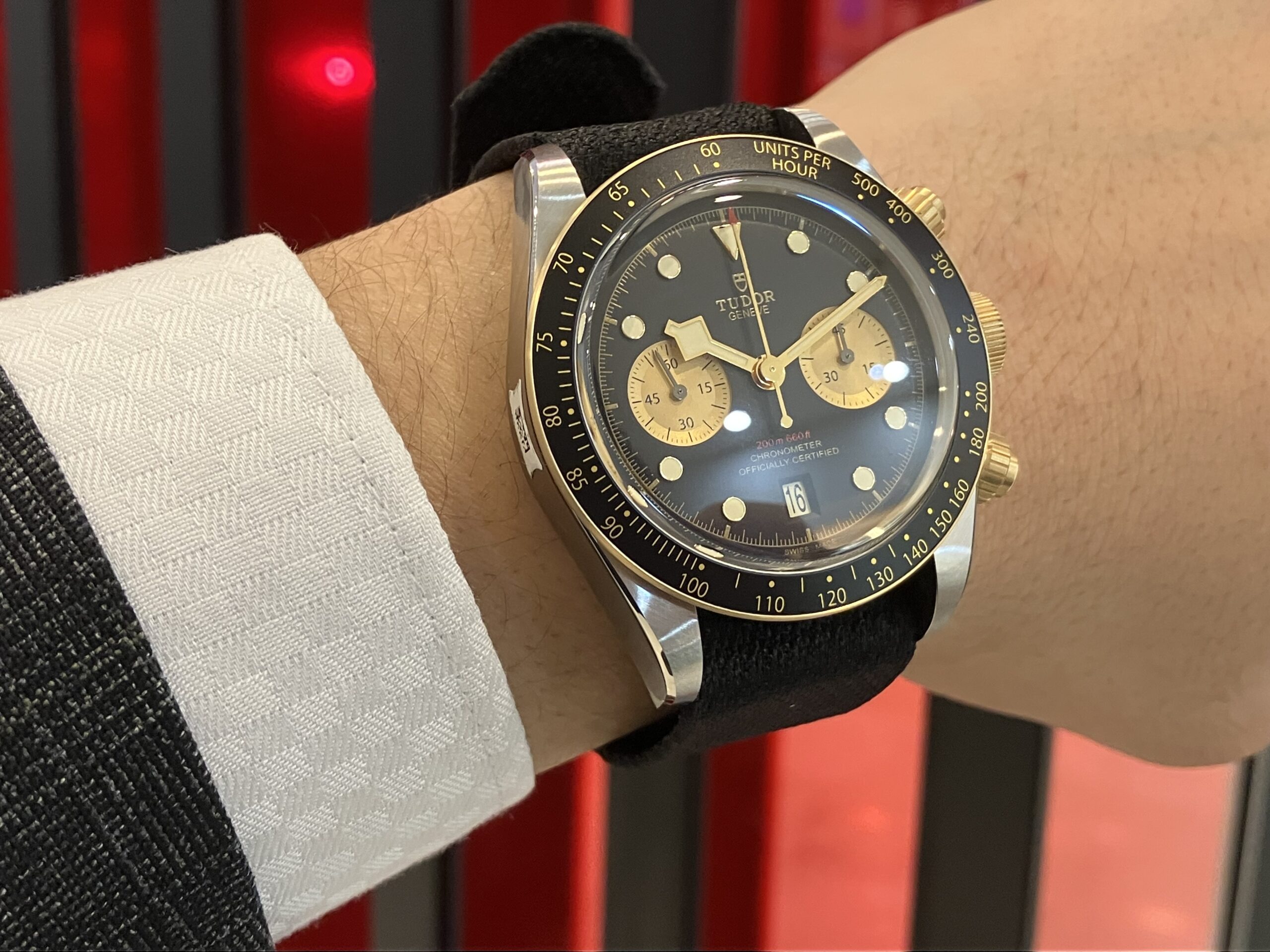 TUDOR】チューダー 黒のファブリックベルトがゴールドと調和した