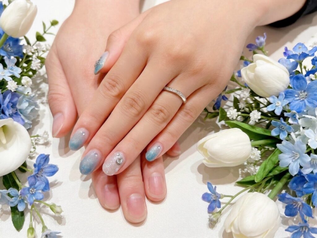 安心堂静岡本店でルシエの結婚指輪「セレナーデ」を購入したお客様の着用写真